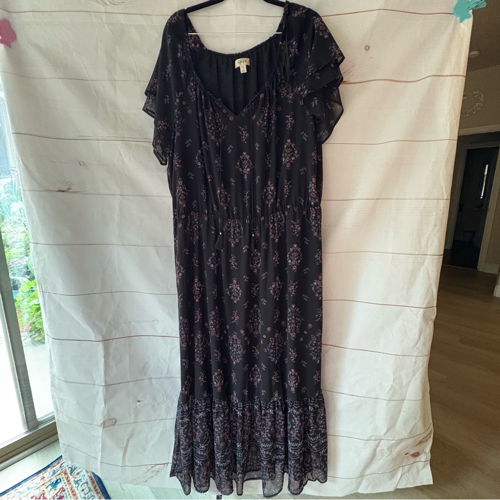 Style & Co Black floral Long dress short sleeves